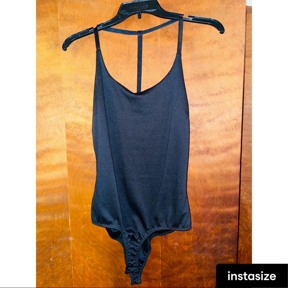 Black body suit, open caged back (medium)